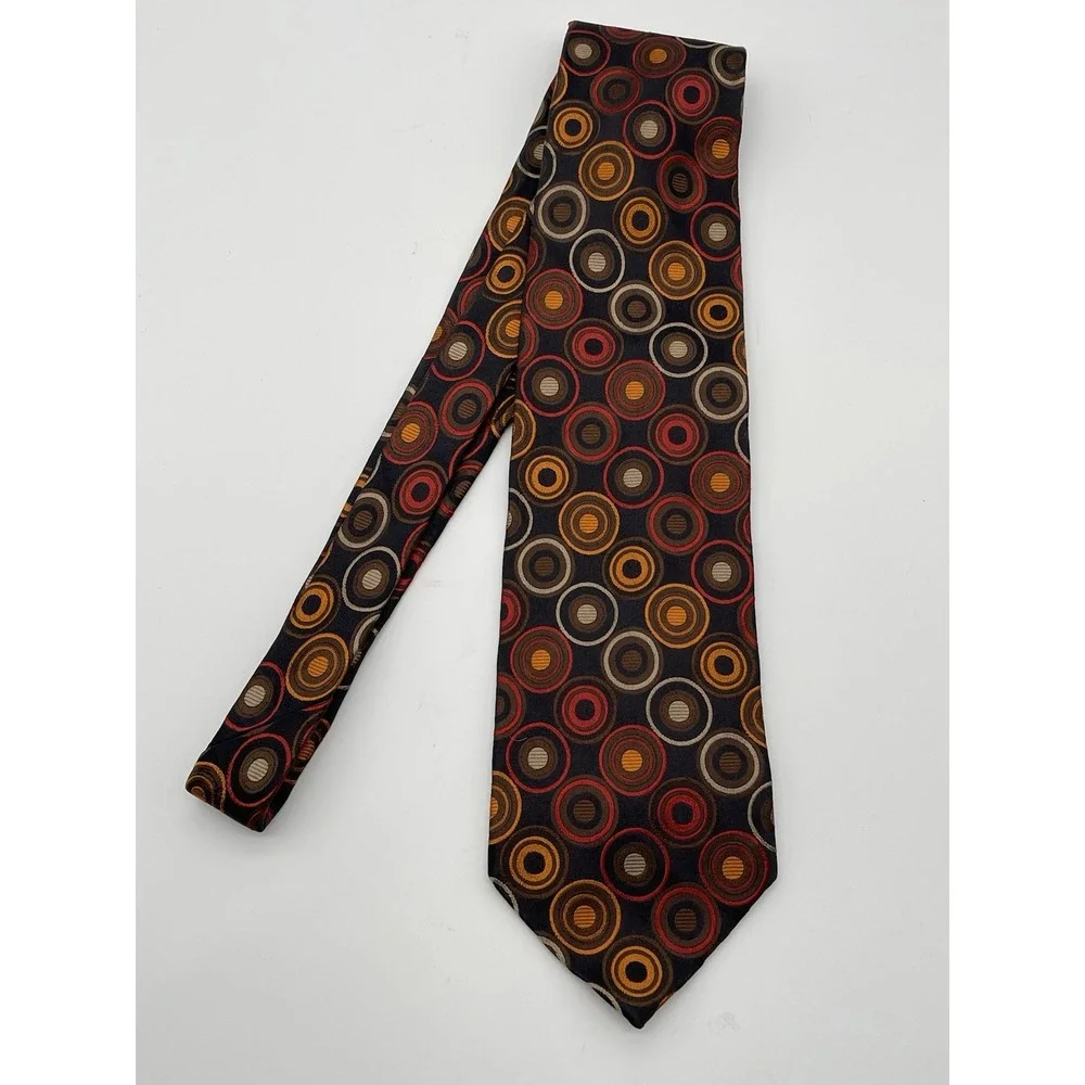 Bachrach Black w/Orange Circles 100% Silk Men's Neck Tie Made In Italy‎
